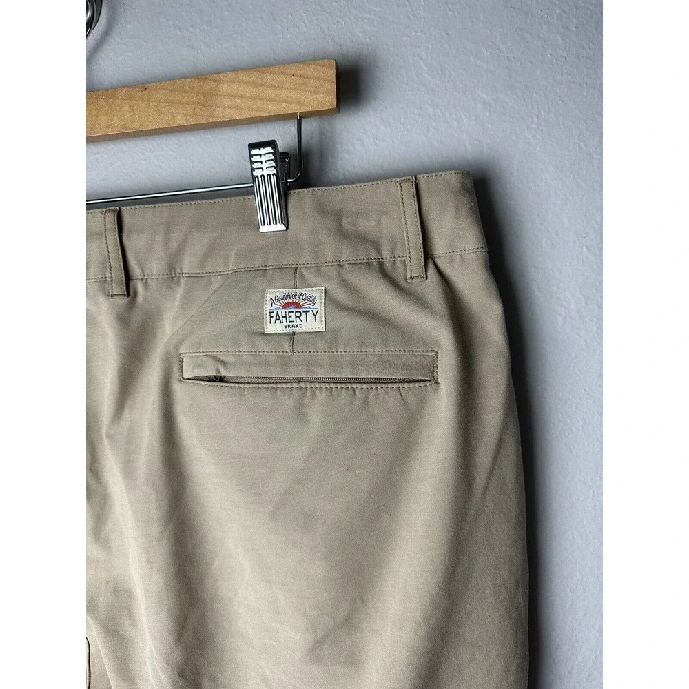 Faherty Mens Size 40 Tan Khaki All Day Shorts Polyester Cotton Spandex